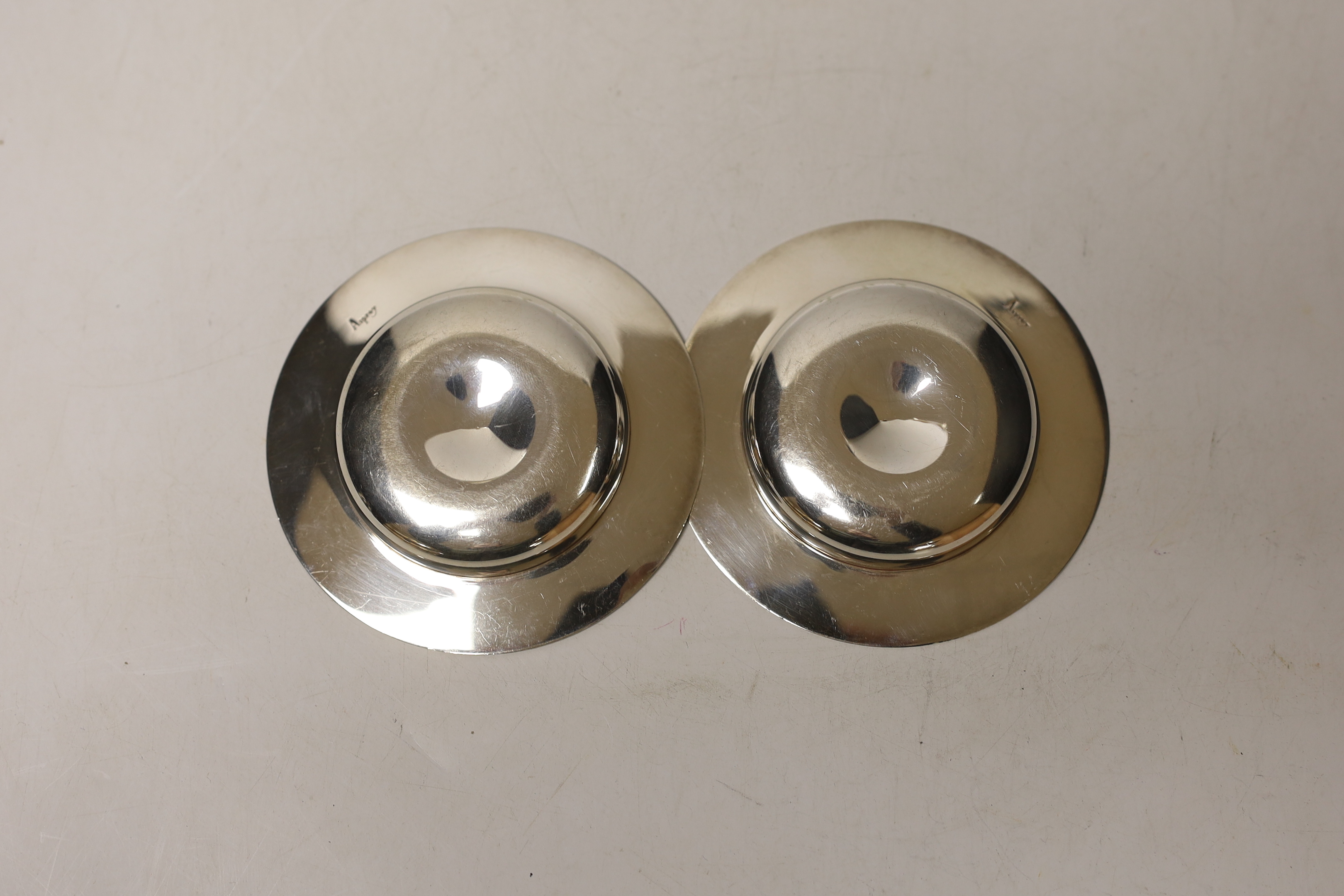 A pair of modern Asprey silver miniature armada dishes, London, 1997, diameter 96mm.